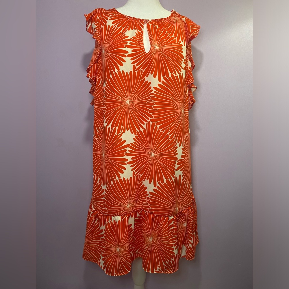 J.Crew summer dress ruffles red-orange/cream XS